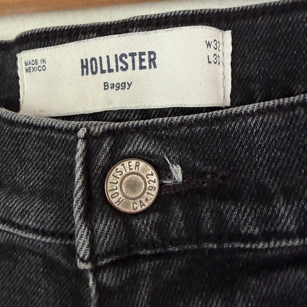 Hollister Baggy Jeans Mens 32x29 Washed Black Relaxed Fit Denim Y2K Streetwear - Picture 4 of 14